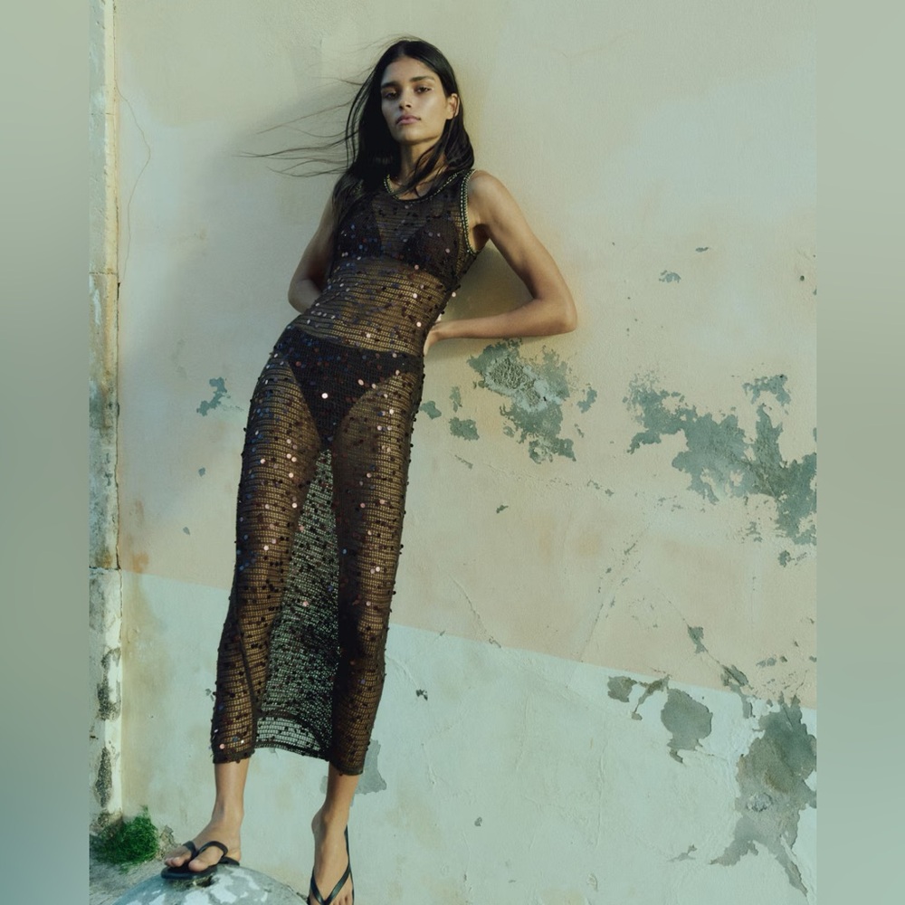 H&M dark brown sequin net dress NWT SIZE XS
